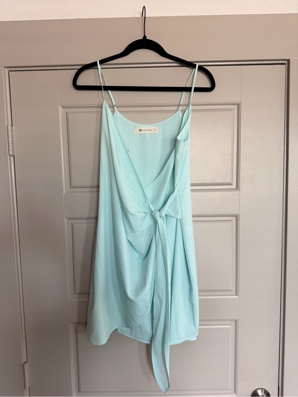 The Impeccable Pig Light Aqua Blue Tie-Front Slip Dress